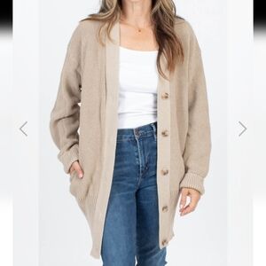 Moussy Vintage Middle Knit Cardi In Beige Size Xs